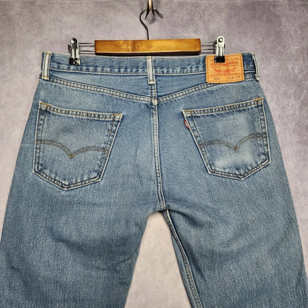 Levis 505 Regular Fit‎ Straight Leg Mens Blue Jeans 34x32 Medium Wash Cotton